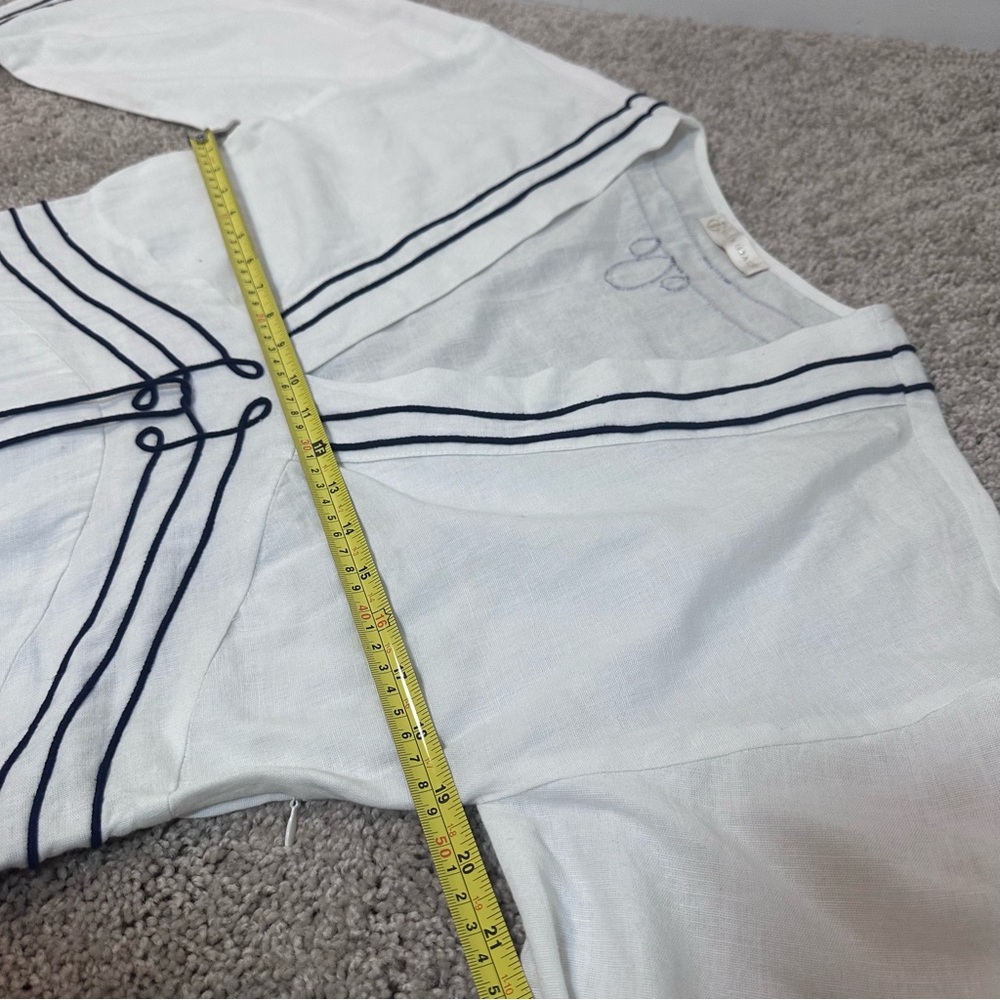 White Maxi Dress with Navy Trim and Tassel Tie - Picture 13 of 13